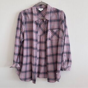J. Jill cotton rayon crinkled plaid button down relaxed shirt